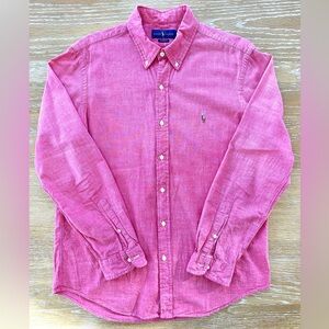 Ralph Lauren Men’s Classic Fit Chambray Button Down Shirt in Red Large